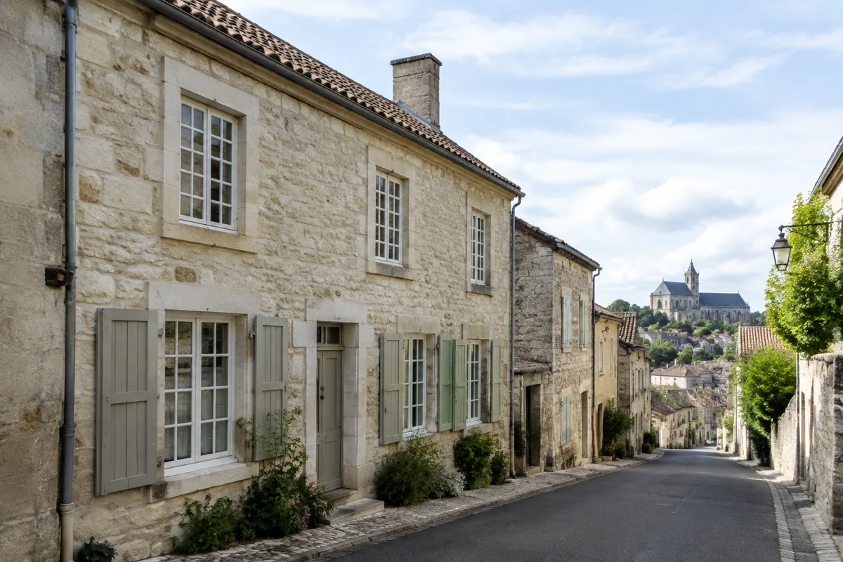 Façade rénovée d’une maison ancienne en secteur protégé avec fenêtres et toiture visibles